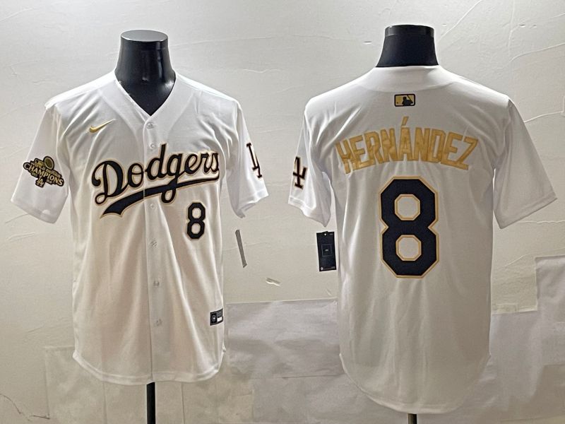 Men Los Angeles Dodgers #8 Hernandez White Gold Nike 2025 MLB Jersey style 4244